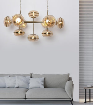 JS-GL-201238-10 - Antique Brass Metal & Glass Modern Chandelier