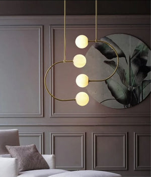 JS-GL-2022-4 - Antique Brass Metal Glass Ball Pendant Light