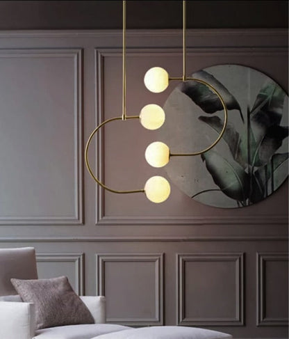 JS-GL-2022-4 - Antique Brass Metal Glass Ball Pendant Light