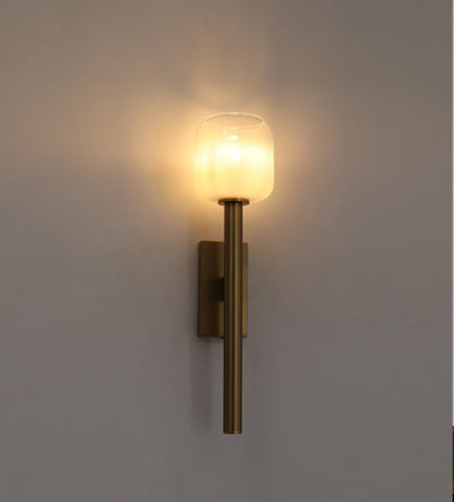 JS-GL-2025-WH - Antique Brass Metal & Glass Modern Wall Light