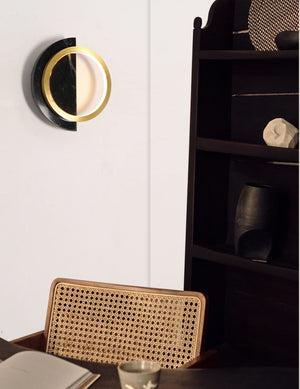 JS-GL-20255-BK - Antique Brass Metal & Black Marble & Acrylic Modern Wall Light