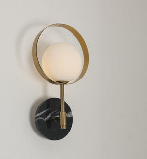 JS-GL-20256-BK - Antique Brass Metal & Glass Marble Wall Light