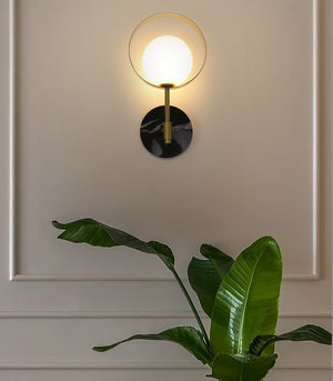 JS-GL-20256-BK - Antique Brass Metal & Glass Marble Wall Light