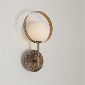 JS-GL-20256-BM - Antique Brass Metal & Glass Marble Wall Light