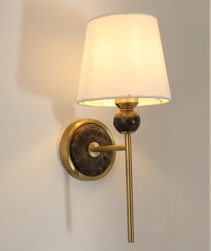 JS-GL-20291-BR - Antique Brass Metal & Fabric Shade Marble Wall Light