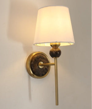 JS-GL-20291-BR - Antique Brass Metal & Fabric Shade Marble Wall Light