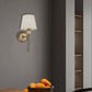 JS-GL-20291-WH - Antique Brass Metal & Fabric Shade & Travertino Modern Wall Light