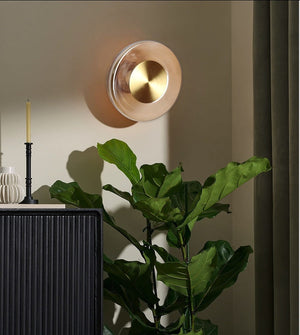 JS-GL-2394-W AMB - Antique Brass Metal & Glass Modern Wall Light
