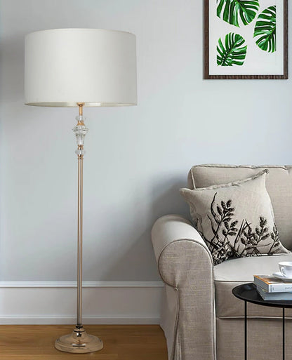 JS-GL-2406-F - French Gold Metal & Crystals & Fabric Shade Modern Floor Lamp