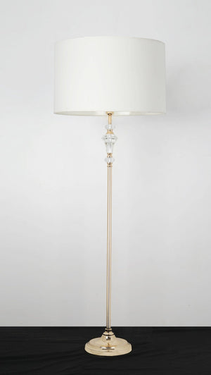 JS-GL-2406-F - French Gold Metal & Crystals & Fabric Shade Modern Floor Lamp