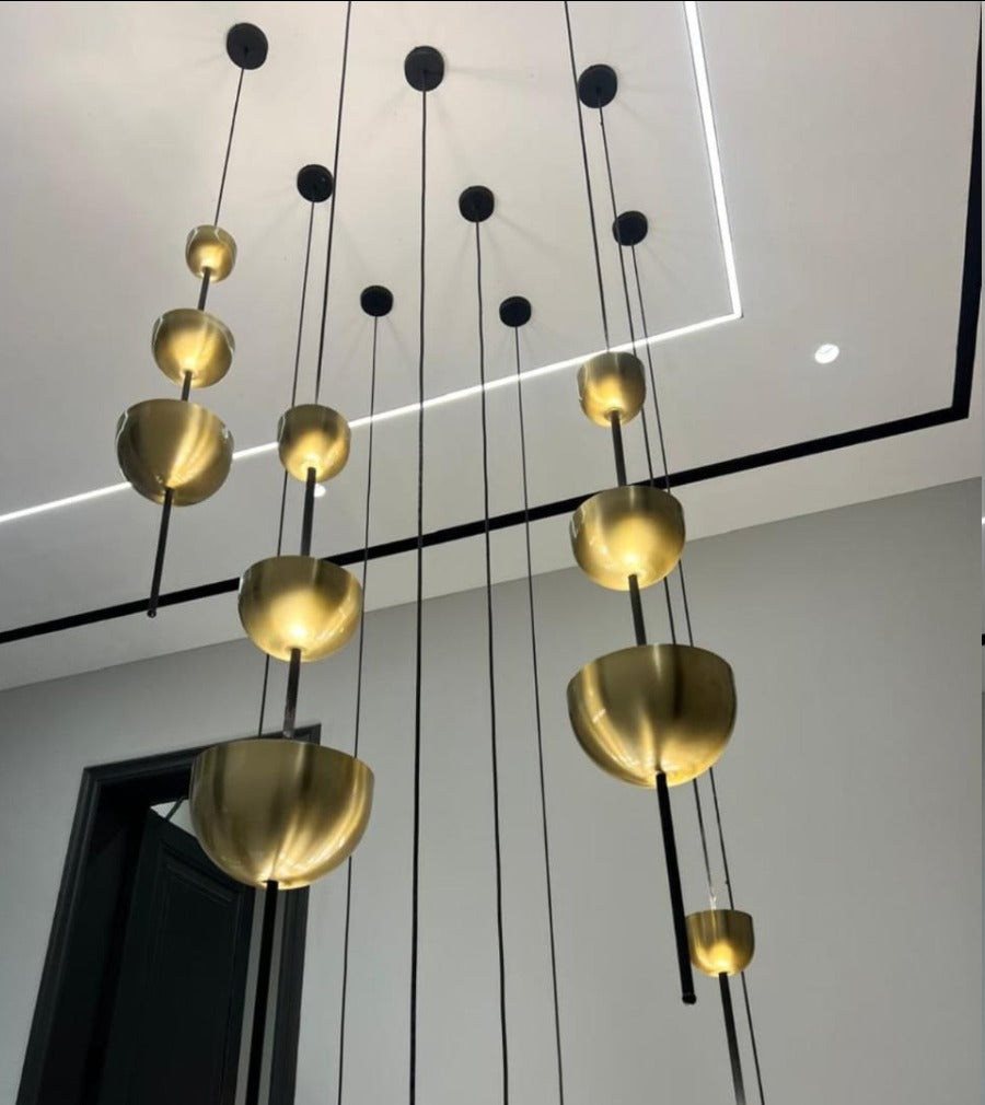JS-GL-2434-3 - Antique Brass & Black Metal & Acrylic Modern Hanging Light