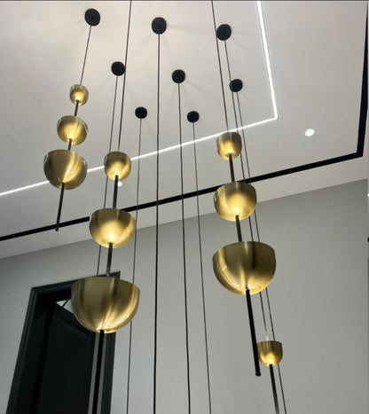 JS-GL-2434-3 - Antique Brass & Black Metal & Acrylic Modern Hanging Light
