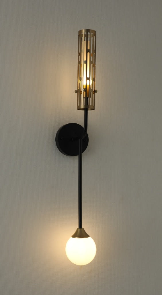 JS-GL-2532-2 - Antique Brass & Black Metal & Glass Modern Wall Light