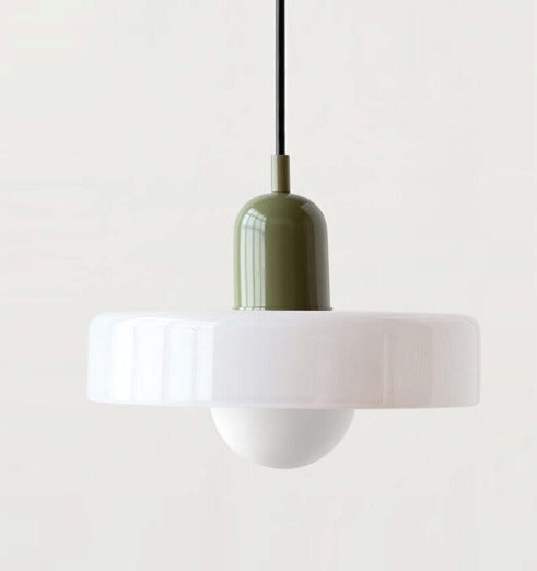 JS-GL-2536-1 WH+GR - Green & White Metal Glass Hanging Light