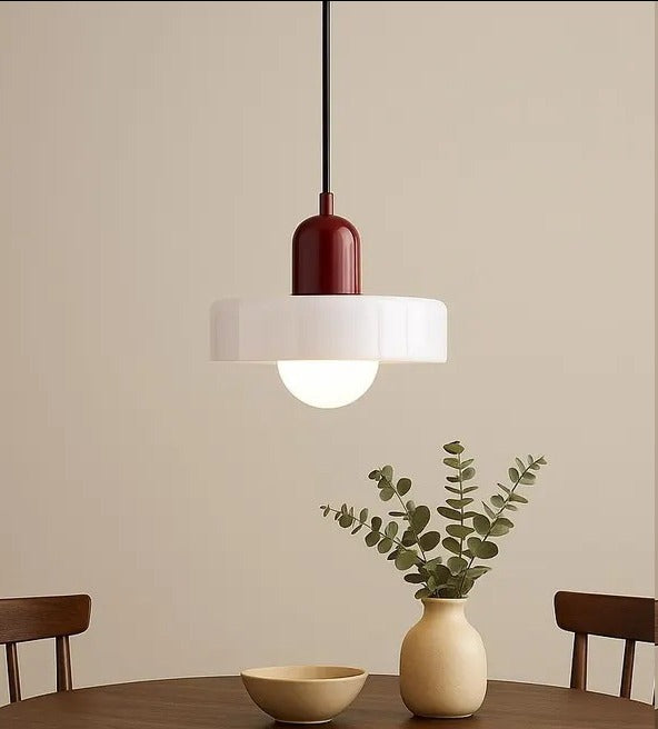 JS-GL-2536-1 WH+RD - Red & White Metal Glass Hanging Light