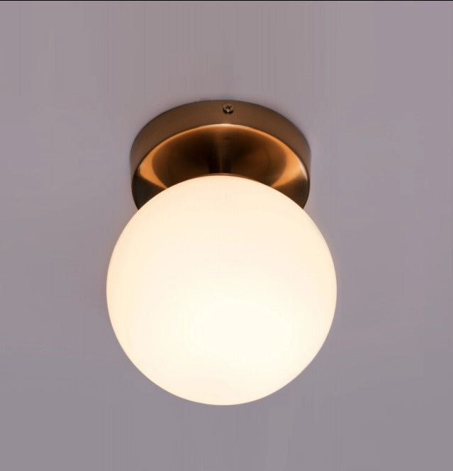 JS-GL-3202-W - Antique Brass Metal & Glass Ceiling Light