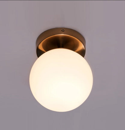 JS-GL-3202-W - Antique Brass Metal & Glass Ceiling Light