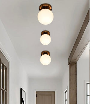 JS-GL-3202-W - Antique Brass Metal & Glass Ceiling Light