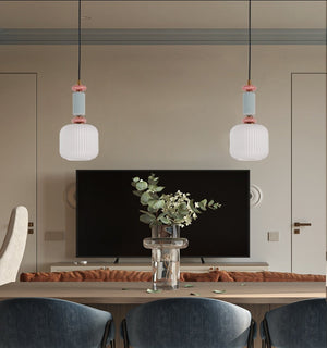 JS-GL-3313-1A - Antique Brass Metal & Glass Marble Hanging Light