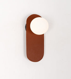 JS-GL-3325-W - Black Brown Leather & Glass Modern Wall Light