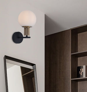 JS-GL-3532-W - Antique Brass & Black Metal & Glass Modern Wall Light