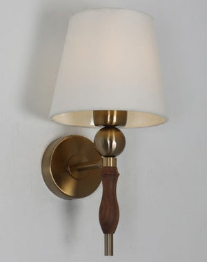JS-GL-3841-W - Antique Brass Metal & Wood & Fabric Shade Wooden Wall Light