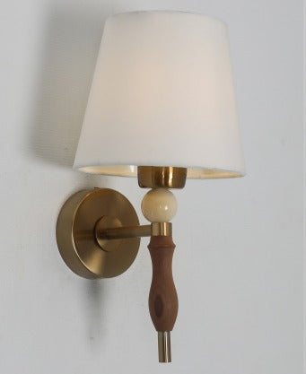 JS-GL-3842-W - Antique Brass Metal & Wood & Fabric Shade Marble Wall Light
