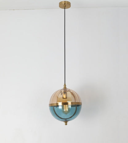 JS-GL-3861-BL+AMB - Antique Brass Metal Glass Hanging Light