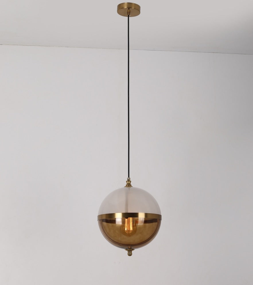 JS-GL-3861-WH+AMB - Antique Brass Metal Glass Hanging Light