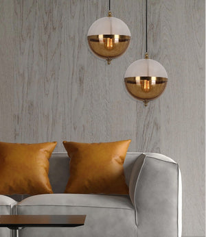 JS-GL-3861-WH+AMB - Antique Brass Metal Glass Hanging Light
