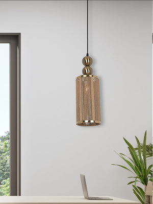 JS-GL-4029-1H - Antique Brass Threads Metal Hanging Light
