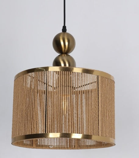 JS-GL-4031-H - Antique Brass Threads Metal Hanging Light