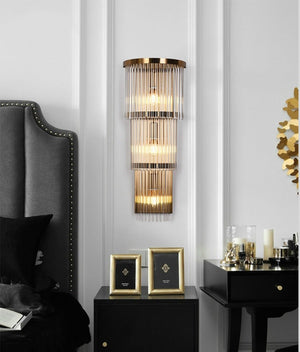 JS-GL-406-W - Antique Brass Metal & Crystals Crystal Wall Light