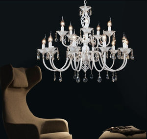 JS-GL-4795-10+5 - WHITE GOLD METAL & CRYSTALS Candle Arm Chandelier