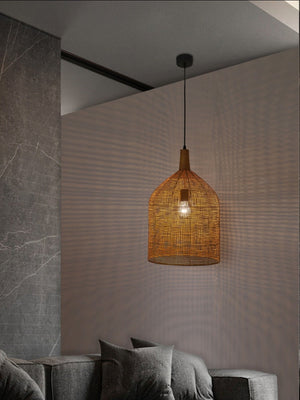 JS-GL-5142-1B - Cane Brown Metal Hanging Light