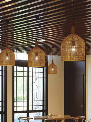 JS-GL-5154-1S - Cane Brown Metal Hanging Light