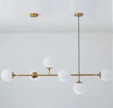 JS-GL-5202-6 - ANTIQUE BRASS METAL Glass Ball Chandelier