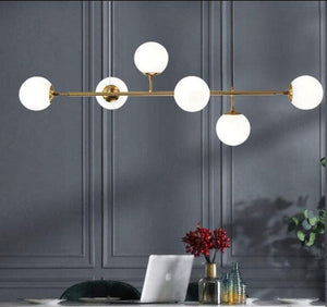 JS-GL-5202-6 - ANTIQUE BRASS METAL Glass Ball Chandelier