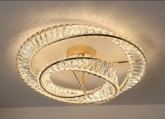 JS-GL-562-600+400 - French Gold Metal & Crystals Led Ceiling Light