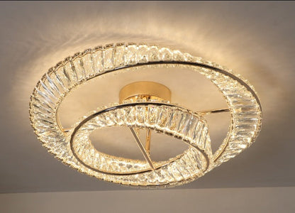 JS-GL-562-600+400 - French Gold Metal & Crystals Led Ceiling Light