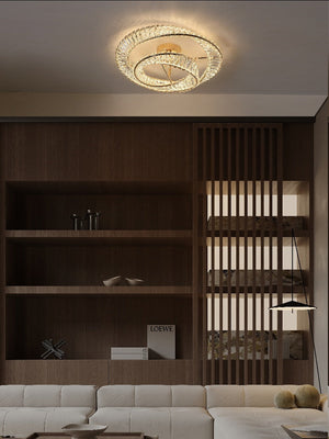 JS-GL-562-600+400 - French Gold Metal & Crystals Led Ceiling Light