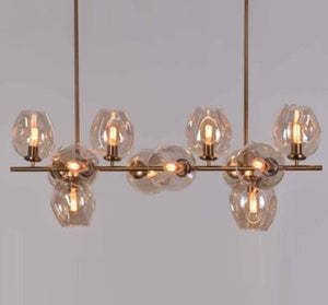 JS-GL-6008-12AMB - ANTIQUE BRASS METAL & AMBER GLASS Ball Chandelier