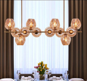 JS-GL-6008-12AMB - ANTIQUE BRASS METAL & AMBER GLASS Ball Chandelier