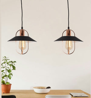 JS-GL-6147-1 - Black & Copper & White Metal Hanging Light