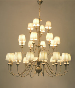 JS-GL-6272-16+8+4P - Antique Brass Metal & Fabric Shade Cloth Shading Chandelier