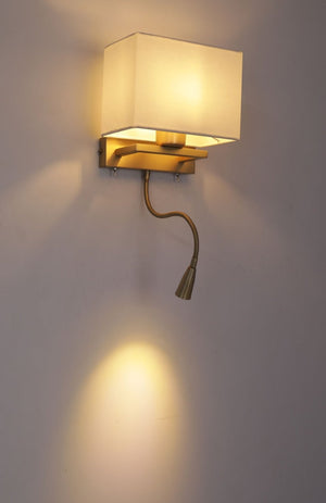 JS-GL-6616-W - Antique Brass Metal & Fabric Shade Modern Wall Light