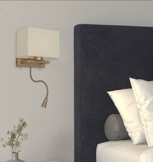 JS-GL-6616-W - Antique Brass Metal & Fabric Shade Modern Wall Light