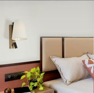 JS-GL-6617-W - METAL & FABRIC SHADE Bedside Led Reading Wall Light
