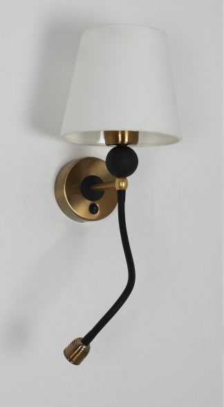 JS-GL-6621-W - Antique Brass & Black Metal & Fabric Shade Modern Wall Light