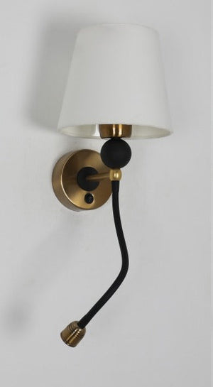 JS-GL-6621-W - Antique Brass & Black Metal & Fabric Shade Modern Wall Light
